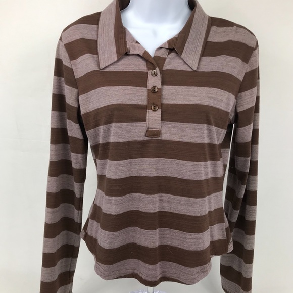 Anxiety Café  Collard Top Brown Stripes Sz Lg - Picture 1 of 4